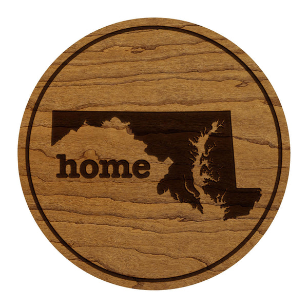Maryland Home State Map Coaster - Crafted from Cherry or Maple Wood