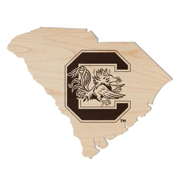University of South Carolina Block C Gamecock on State Magnet - Crafted from Cherry or Maple Wood - USC Gamecocks