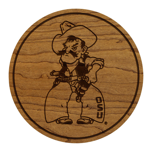 Oklahoma State University Pistol Pete Coaster – Crafted from Cherry or Maple Wood – Oklahoma State University