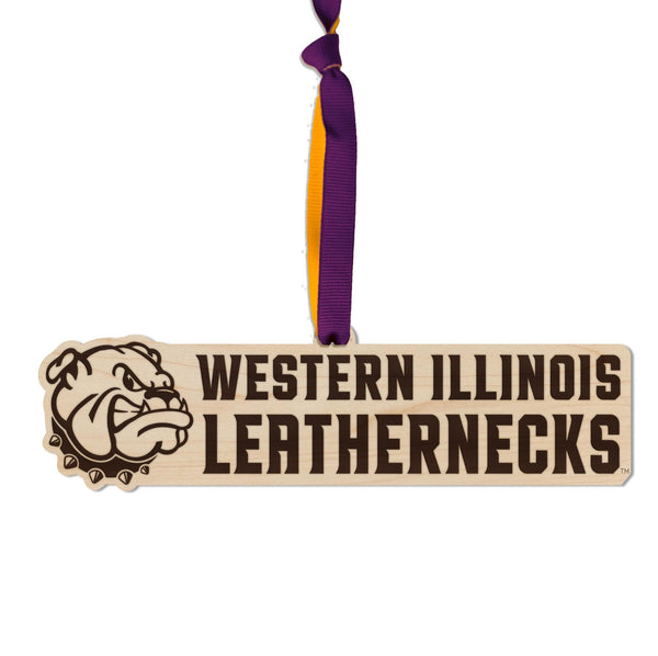 Western Illinois University Leathernecks Wordmark Ornament – Crafted from Cherry and Maple Wood – Western Illinois Leathernecks