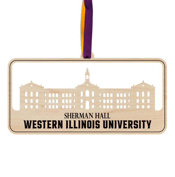 Western Illinois University Sherman Hall Ornament – Crafted from Cherry and Maple Wood – Western Illinois Leathernecks