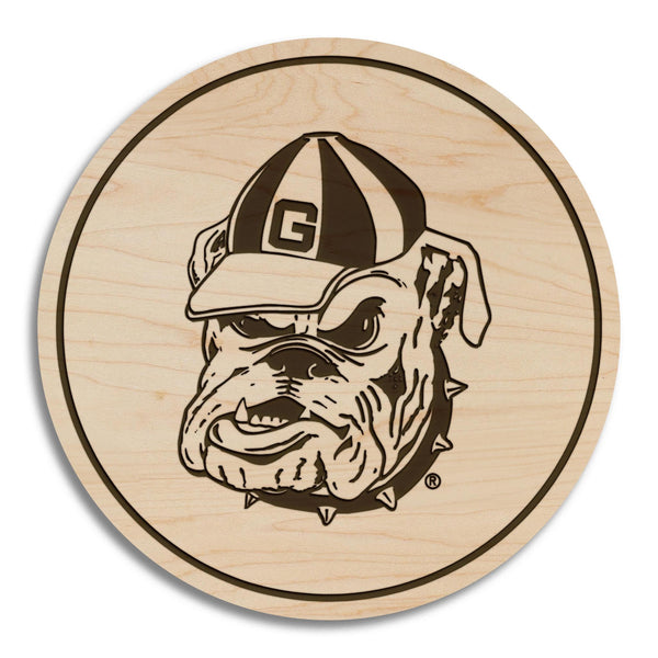 University of Georgia Athletic Mark and Wordmark Coaster – Crafted from Cherry or Maple Wood – Georgia Bulldog