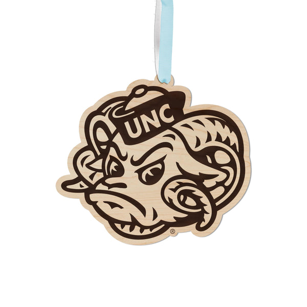University of North Carolina Chapel Hill Ramses Face Ornament – Crafted from Cherry and Maple Wood – UNC Tar Heels