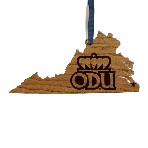 Old Dominion University Ornament Crown on State Ornament – Crafted from Cherry and Maple Wood – Old Dominion Monarchs