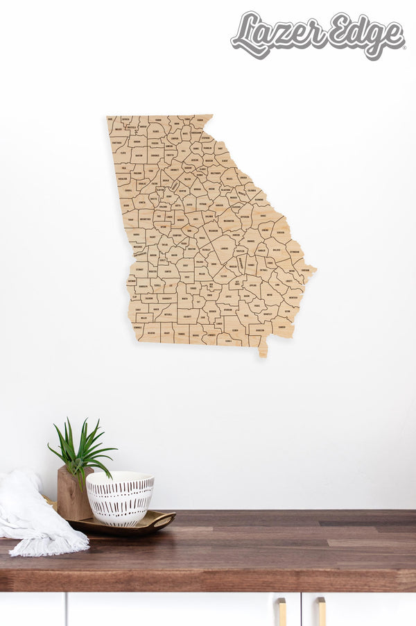 Georgia County Map Wall Hanging - Crafted from Cherry or Maple Wood