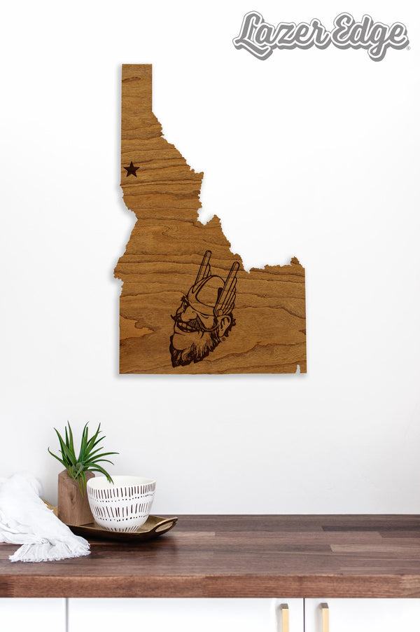 University of Idaho Vandal Joe on State Wall Hanging - Crafted from Cherry and Maple Wood - University of Idaho Vandals