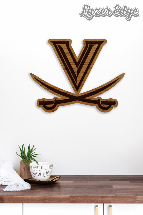 University of Virginia V Sabres Wall Hanging - Crafted from Cherry and Maple Wood - University of Virginia Cavaliers