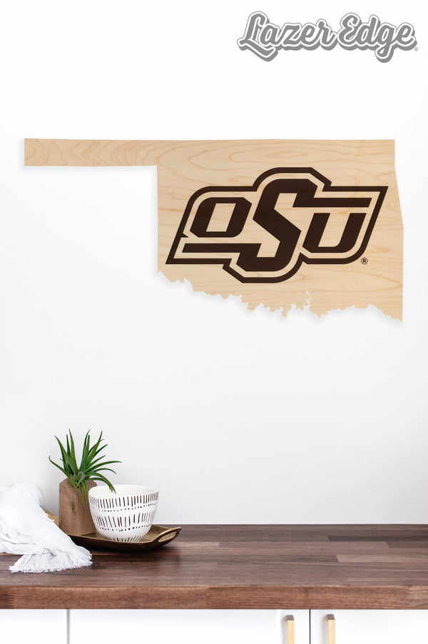 Oklahoma State University OSU on State Wall Hanging - Crafted from Cherry or Maple Wood - Oklahoma State Cowboys
