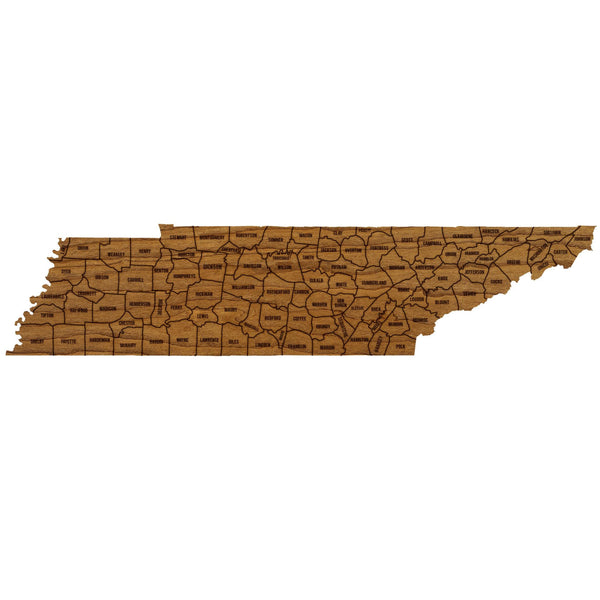 Tennessee County Map Wall Hanging - Crafted from Cherry or Maple Wood