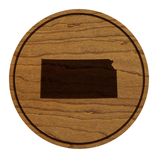 Kansas State Map Coaster - Crafted from Cherry or Maple Wood