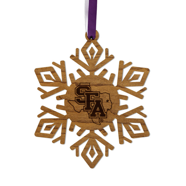 Stephen F Austin SFA Snowflake Ornament – Crafted from Cherry and Maple Wood – SFA Lumberjacks
