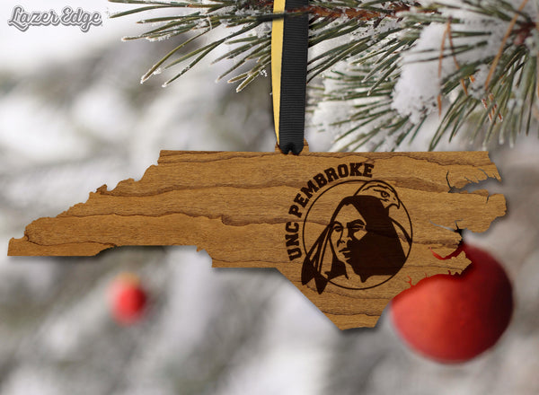 University of North Carolina Pembroke Braves on State Ornament – Crafted from Cherry or Maple Wood – UNC Pembroke Braves