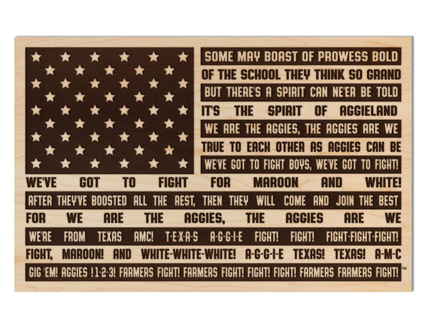 Texas A&M University Fight Song Flag Wall Hanging – Crafted from Cherry and  Maple Wood - TAMU Aggies