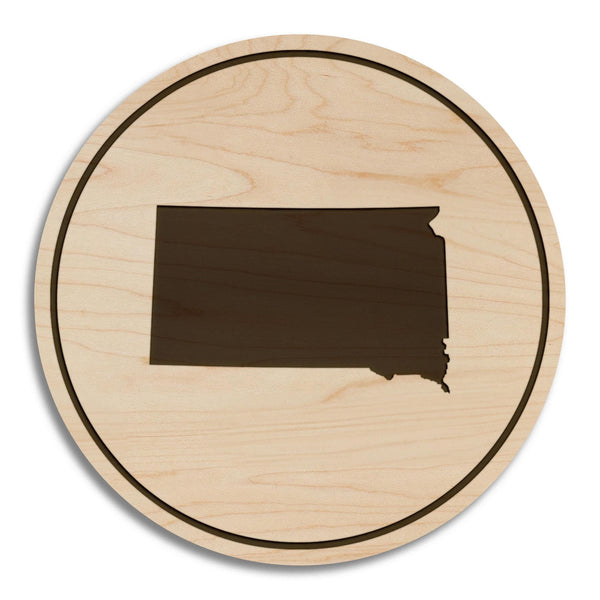 South Dakota State Map Coaster - Crafted from Cherry or Maple Wood