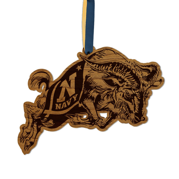 United States Naval Academy Goat Ornament – Crafted from Cherry and Maple Wood – Navy Midshipmen