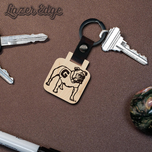 Georgia Retro Bulldog Wooden Keychain – Crafted from Cherry or Maple Wood