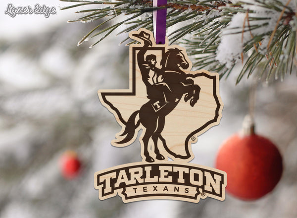 Tarleton State University Texans Ornament – Crafted from Cherry and Maple Wood – Tarleton Texans