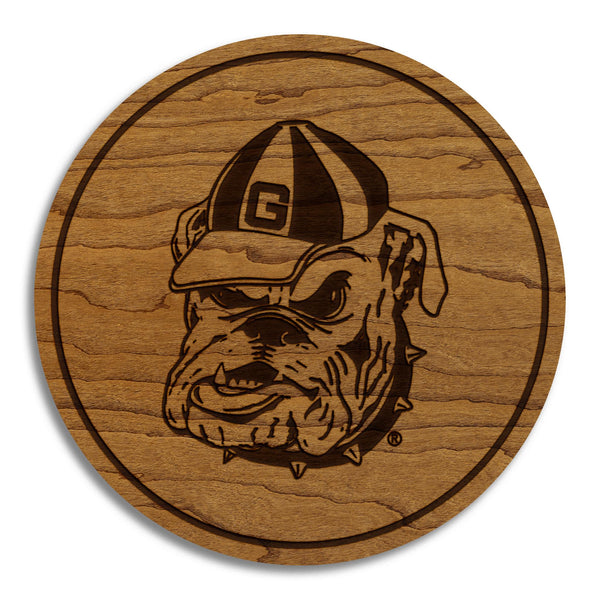 University of Georgia Athletic Mark and Wordmark Coaster – Crafted from Cherry or Maple Wood – Georgia Bulldog
