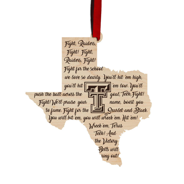 Texas Tech University Fight Song Ornament – Crafted from Cherry and Maple Wood – Texas Tech Red Raiders