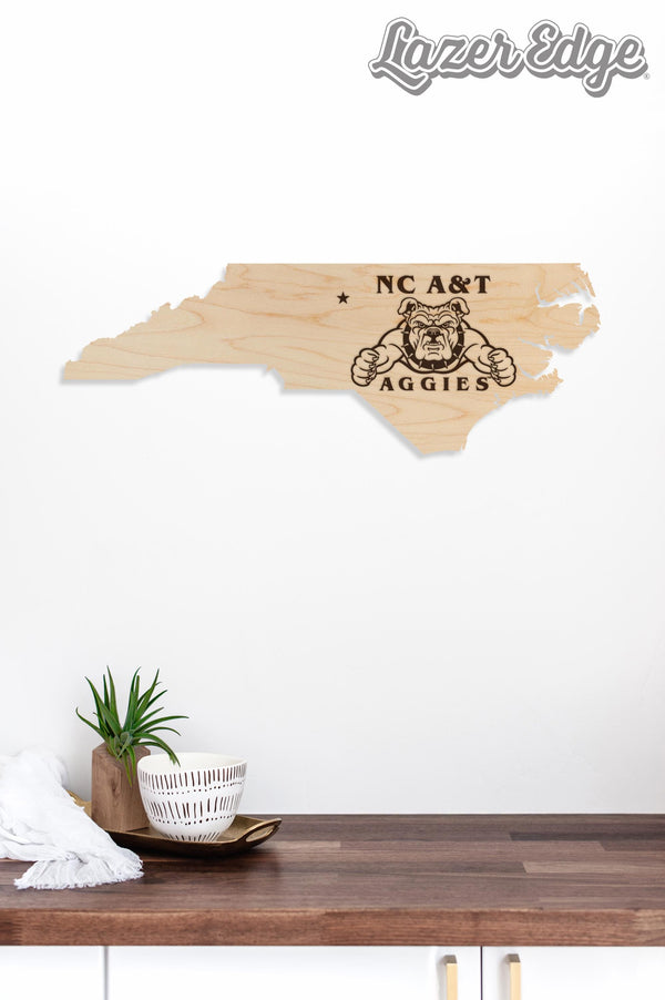 NCAT Aggies on State Wall Hanging - Crafted from Cherry or Maple Wood