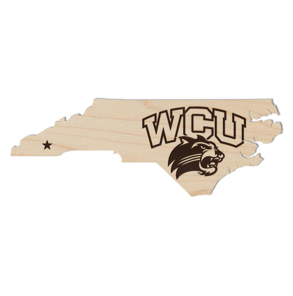 Western Carolina University Catamounts on State Magnet - Crafted from Cherry or Maple Wood - WCU Catamounts
