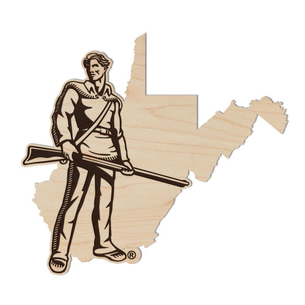 West Virginia University Mountaineer on State Magnet - Crafted from Cherry or Maple Wood - West Virginia Mountaineers