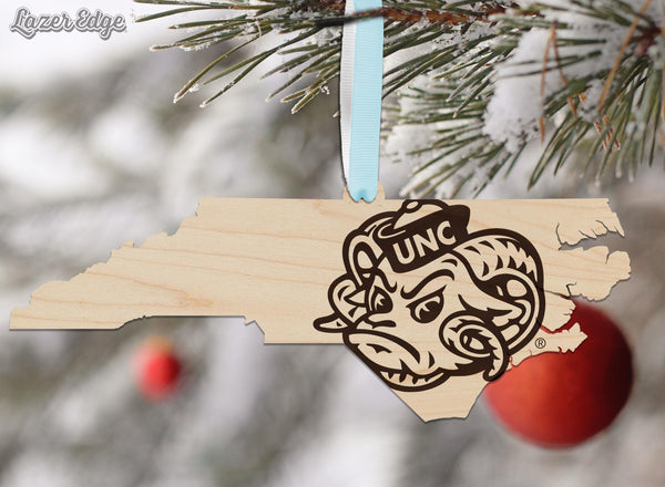 University of North Carolina Chapel Hill Ramses on State Ornament – Crafted from Cherry and Maple Wood – UNC Tar Heels