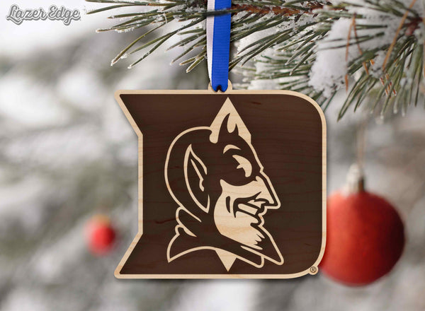 Duke Blue Devils Devil D Ornament – Crafted from Cherry and Maple Wood – Duke University