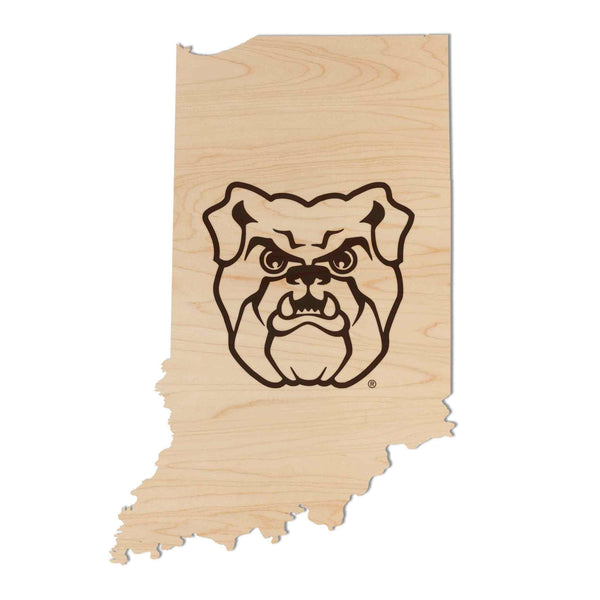 Butler University Bulldog on State Wall Hanging - Crafted from Cherry or Maple Wood - Butler Bulldogs