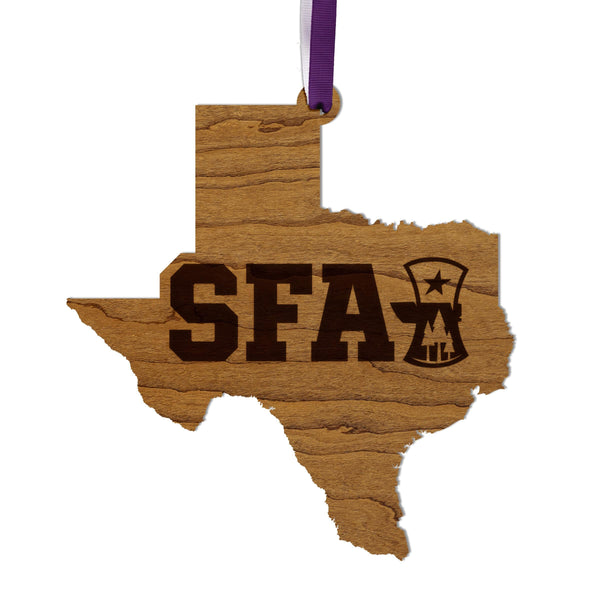 Stephen F Austin SFA Wordmark Ornament – Crafted from Cherry and Maple Wood – SFA Lumberjacks