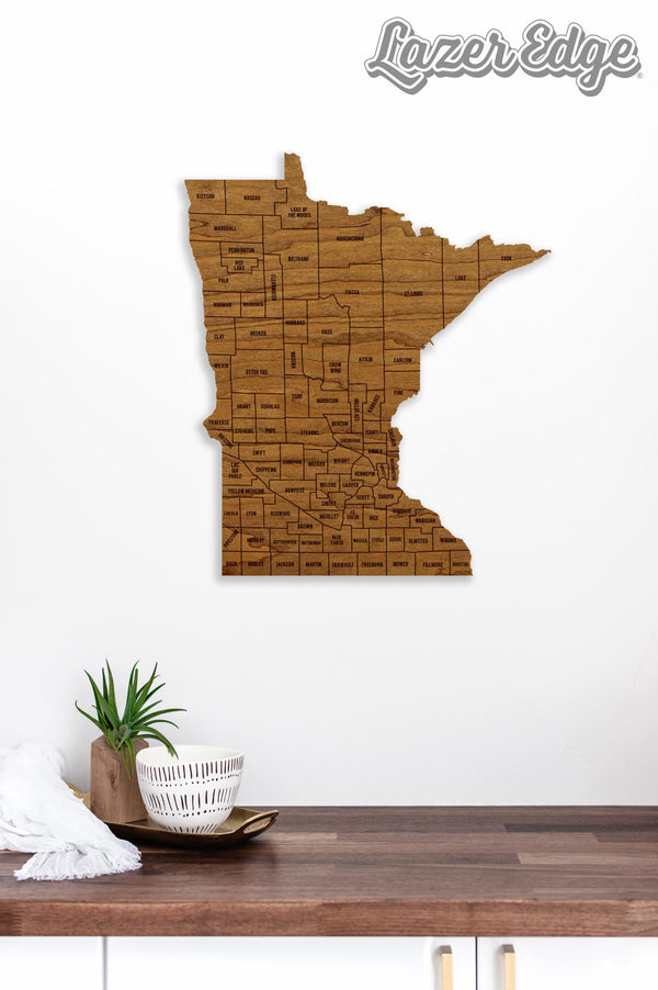 Minnesota County Map Wall Hanging - Crafted from Cherry or Maple Wood