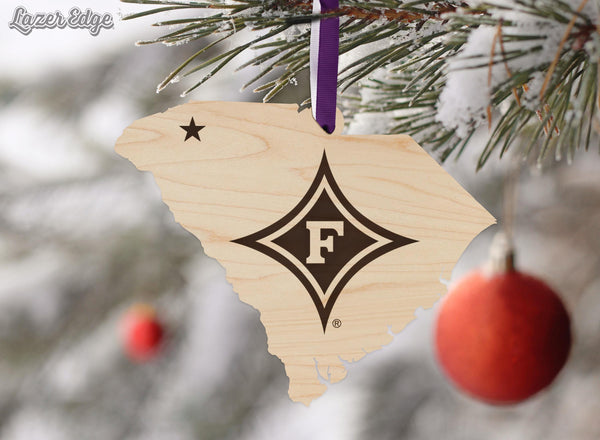 Furman University Diamond on State Ornament – Crafted from Cherry Wood or Maple Wood - Furman Paladins