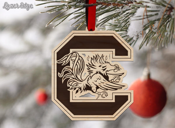 University of South Carolina Gamecocks Ornament – Crafted from Cherry and Maple Wood – USC Gamecocks