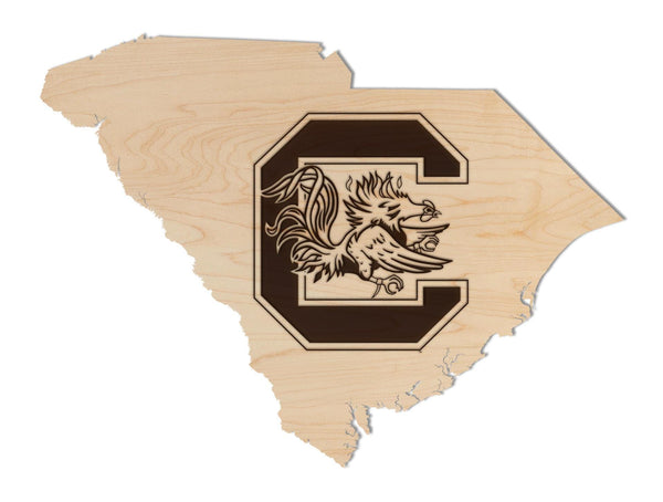 University of South Carolina Block C Gamecock on State Wall Hanging – Crafted from Cherry and  Maple Wood - USC Gamecocks