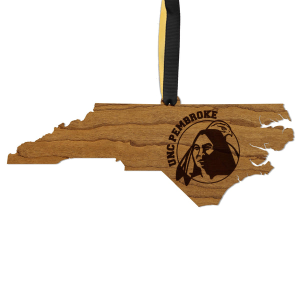University of North Carolina Pembroke Braves on State Ornament – Crafted from Cherry or Maple Wood – UNC Pembroke Braves