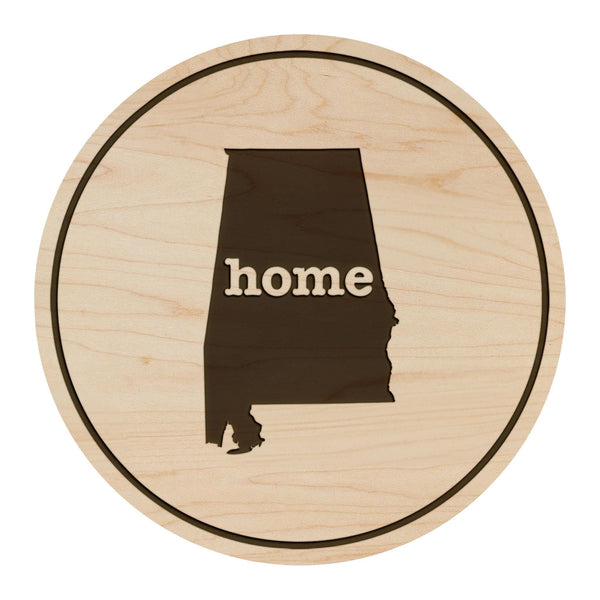 Alabama Home State Map Coaster - Crafted from Cherry or Maple Wood
