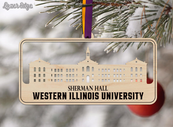 Western Illinois University Sherman Hall Ornament – Crafted from Cherry and Maple Wood – Western Illinois Leathernecks