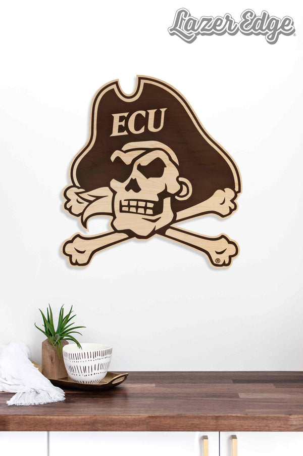 East Carolina University Jolly Roger Wall Hanging - Crafted from Cherry or Maple Wood - ECU Pirates