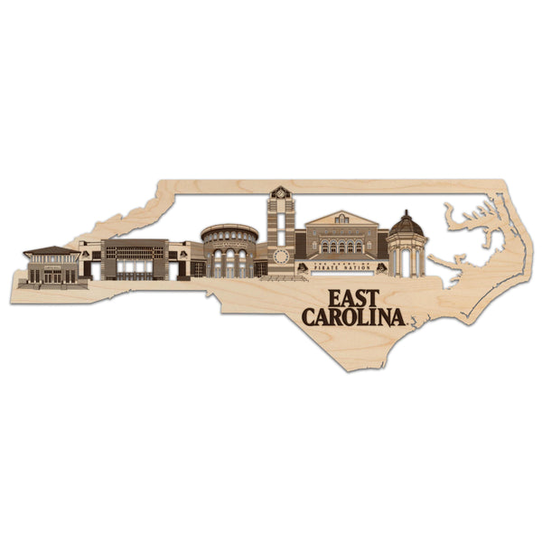 East Carolina University Skyline Wall Hanging - Crafted from Cherry or Maple Wood - ECU Pirates