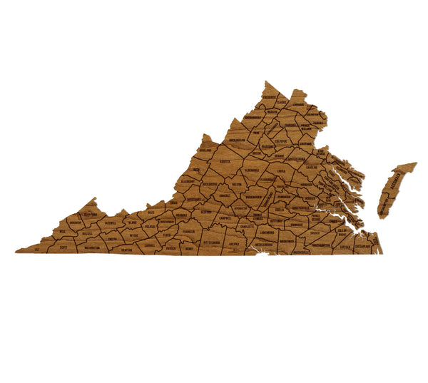 Virginia County Map Wall Hanging - Crafted from Cherry or Maple Wood