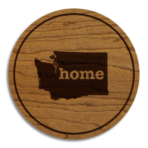 Washington Home State Map Coaster - Crafted from Cherry or Maple Wood