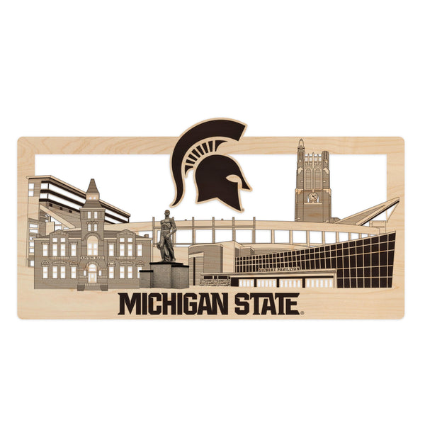 Michigan State University Skyline Wall Hanging - Crafted from Cherry or Maple Wood