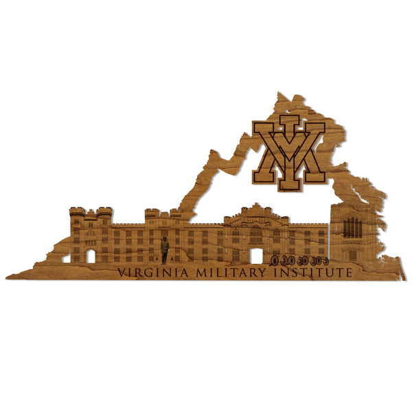 Virginia Military Institute Skyline Wall Hanging - Crafted from Cherry and Maple Wood - VMI Keydets