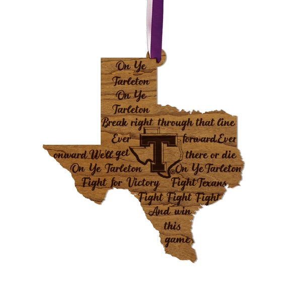 Tarleton State University Fight Song Ornament – Crafted from Cherry and Maple Wood – Tarleton Texans