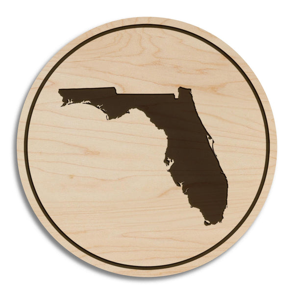 Florida State Map Coaster - Crafted from Cherry or Maple Wood