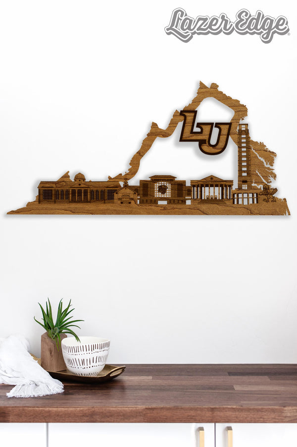 Liberty University Eagle Skyline Wall Hanging - Crafted from Cherry or Maple Wood - Liberty Eagles