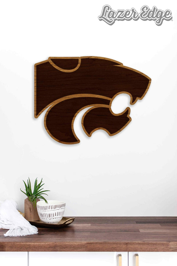 Kansas State University Wildcat Logo Wall Hanging - Crafted from Cherry or Maple Wood - Kansas State Wildcats