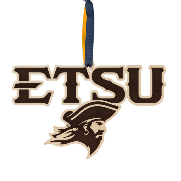 East Tennessee State University Buccaneer Logo Ornament – Crafted from Cherry and Maple Wood – East Tennessee State Buccaneers