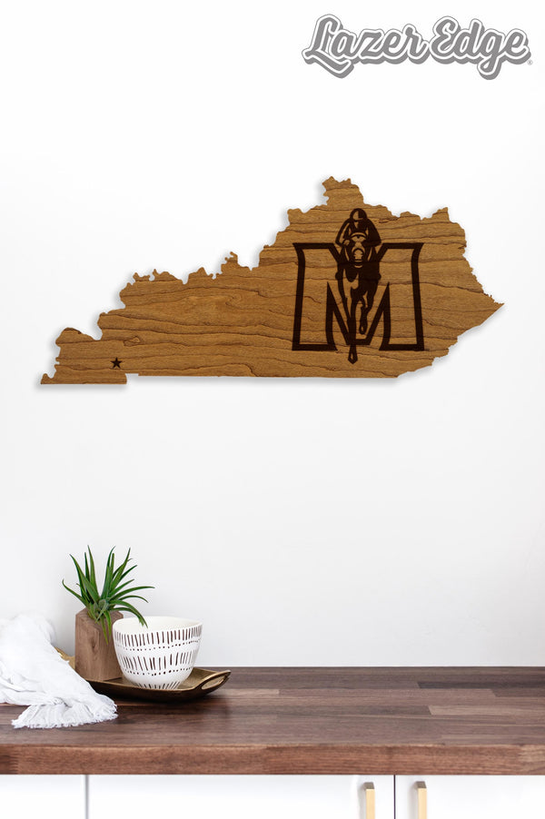 Murray State University Logo on State Wall Hanging - Crafted from Cherry or Maple Wood - Murray State Racers