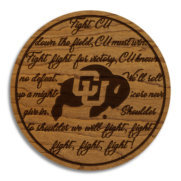 University of Colorado Boulder Fight Song Coaster – Crafted from Cherry or Maple Wood – Colorado Buffaloes
